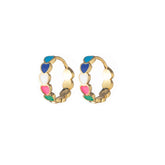 Amelia Multi Coloured Heart Gold Hoop Huggie Earrings